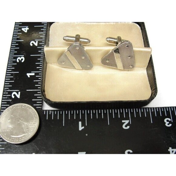 Cufflinks Styled by Fifth Avenue Silver Tone Triangle Wedding Tux Vintage - Picture 6 of 11